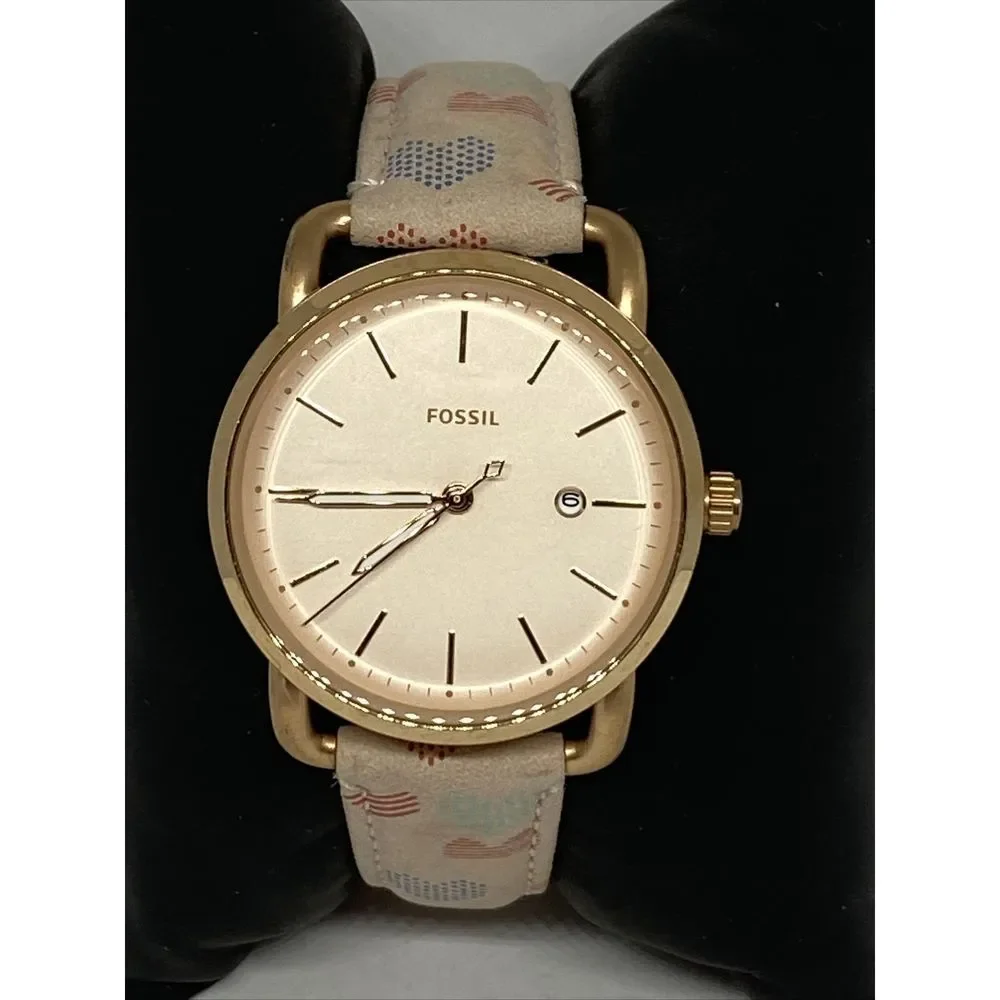Fossil The Commuter ES4333 Women Leather Analog RoseGold Dial Quartz Watch XR567